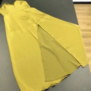 Women's Azazie Dress Small medium long slit mustard green gold